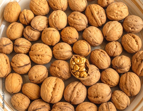 Walnuts arranged on a plate
