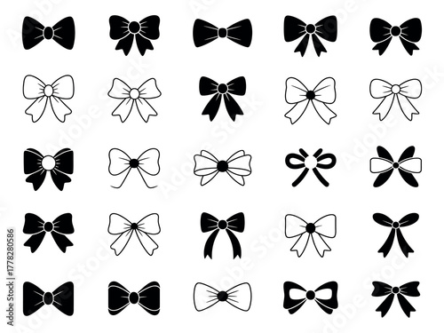 Various decorative bow tie shapes minimalist black and white style