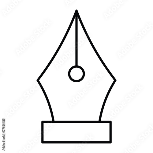 Fountain pen nib vector icon. Simple black outline of calligraphy or graphic design pen tip. Minimal flat line art symbol for writing, drawing, or digital design tools.