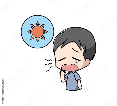 日中に眠気を感じる男性のイラスト