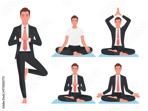 Mindfulness and Yoga Vector Set – Meditating Man Silhouettes for Wellness, Calm, and Relaxation Design