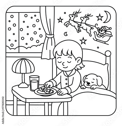 Child Waiting for Santa – Christmas Coloring Page for Kids