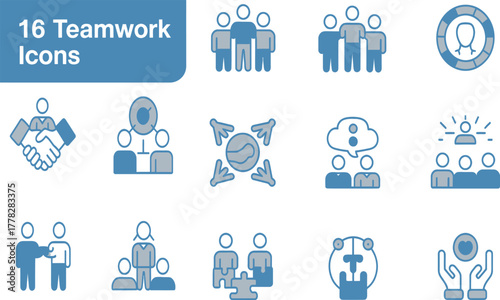 Teamwork collaboration partnership connection unity leadership success motivation icons vector graphic