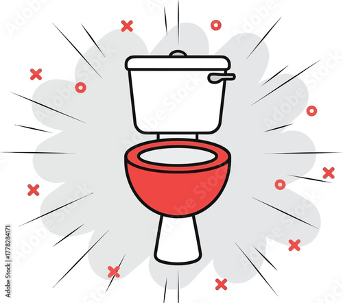 Clean, modern toilet bowl design with red accents and dynamic background for plumbing service promotion or bathroom remodeling ad campaign.