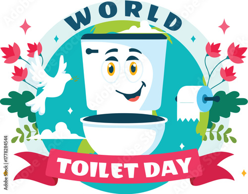 Celebrate World Toilet Day with this cheerful illustration promoting sanitation and global health awareness, perfect for campaigns and educational materials