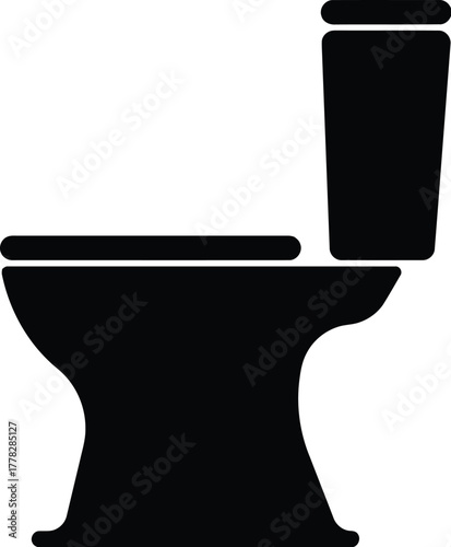 Sleek black toilet silhouette for modern bathroom designs and utility graphics perfect for architecture and plumbing projects needing a clean, simple symbol