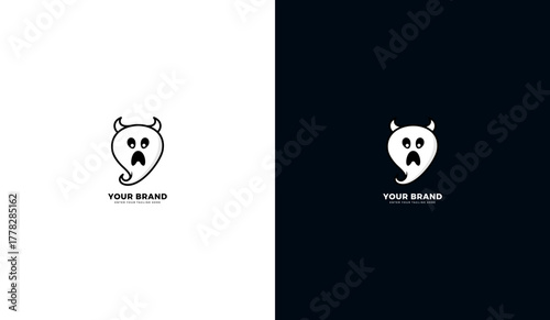 Horned demon ghost logo, horned ghost icon