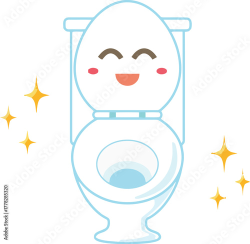 Sparkling clean toilet bowl with happy face, perfect for hygiene campaigns, cleaning product ads, and promoting bathroom tidiness with a smile