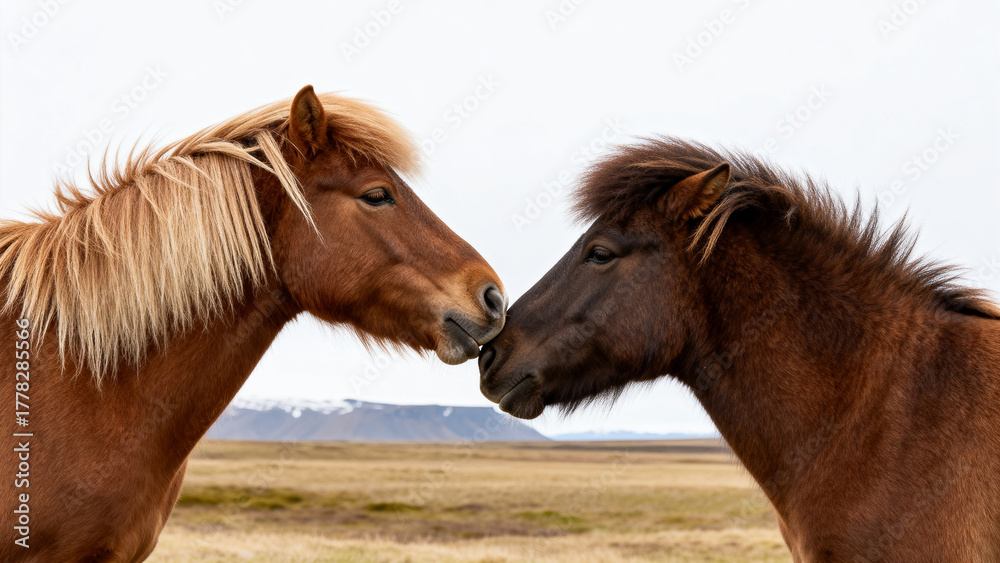 Obraz premium Two horses nuzzling each other