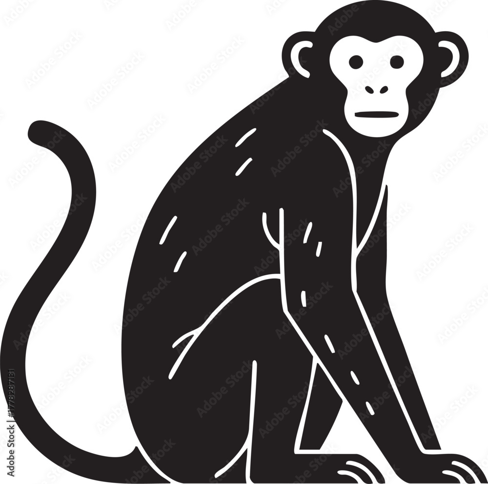 Fototapeta premium Monochrome primate mascot logo, isolated on a white background.
