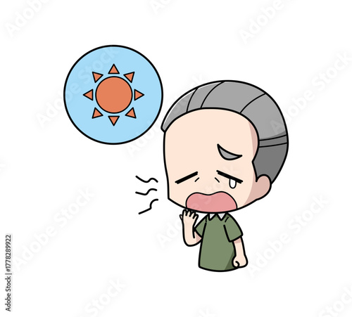 日中に眠気を感じる高齢男性のイラスト