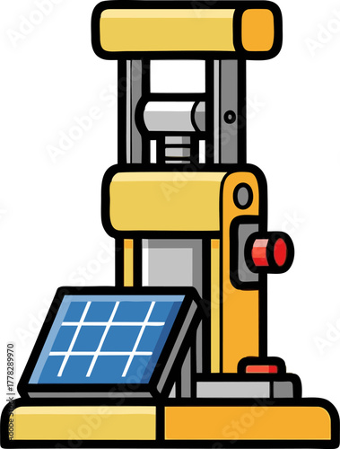Yellow industrial machine with solar panel for sustainable energy.