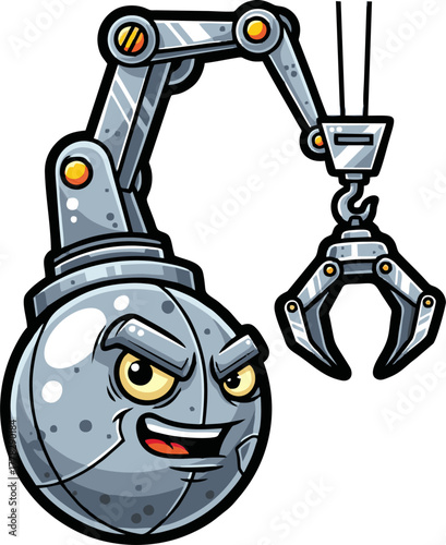 Cartoon Robotic Claw Machine with Grinning Face.