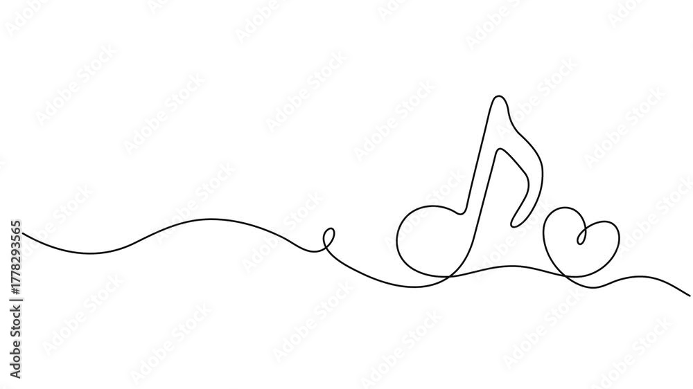 Elegant continuous line art illustrating minimalistic forms and fluid shapes. Musical Notes animation, Music note animation continuous one line drawing vector illustration. Pro vector. 4k