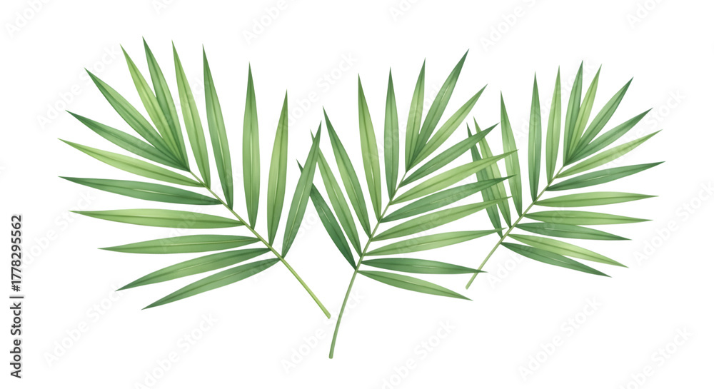 Obraz premium Three green palm leaves on a transparent background