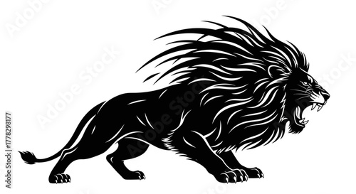 Roaring Lion Silhouette A Majestic Representation in Black and White