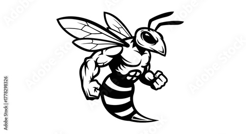 Fierce muscular hornet wasp mascot in an aggressive fighting pose