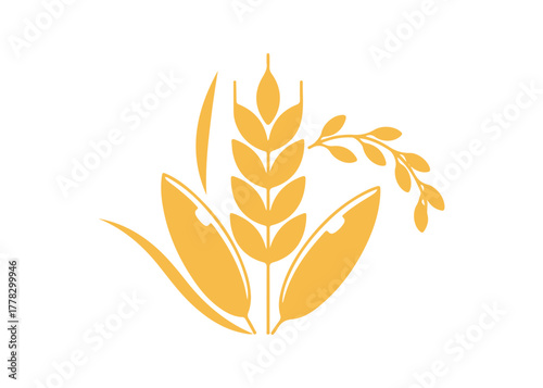 Simple Minimalist Golden Wheat Grain Rice for Bakery Food Illustration Design Vector