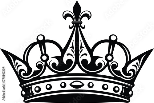 Crown icon vector, royal symbol illustration, luxury emblem design, ornate crown artwork, authority and prestige graphic, black minimal silhouette, decorative monarchy element