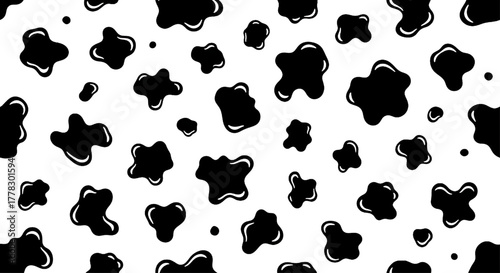 Seamless Cow Pattern Background with Black Spots on White Texture