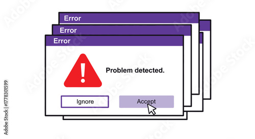 Error message problem detected system alert window warning sign ui vector
