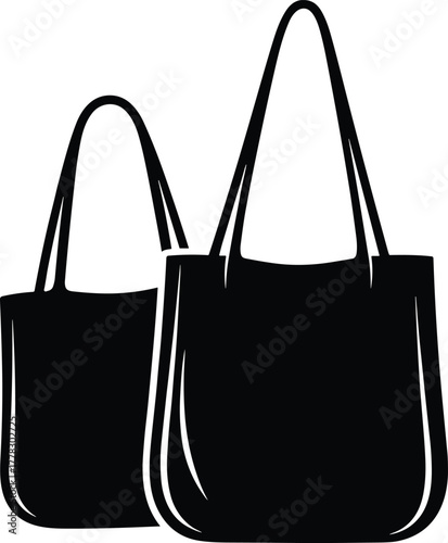 Minimalist black tote bag vector illustration, reusable eco shopping bag design, simple fashion accessory, sustainable lifestyle concept, isolated silhouette graphic for branding