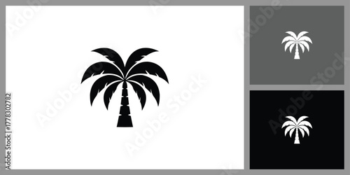 Palm Tree Silhouette Icon for Tropical Summer and Beach Vacation