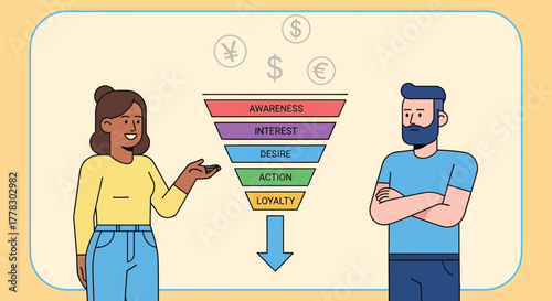 Understanding the sales funnel marketing process and conversion rate vector