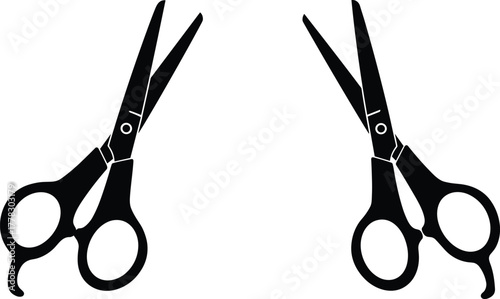 Scissors silhouette vector illustration, open cutting tool icons, sewing and tailoring design, sharp blade graphic, household utensil template, barber hairdressing symbol