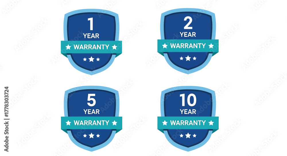 Fototapeta premium Warranty badge vector set one two five ten year guarantee assurance vector