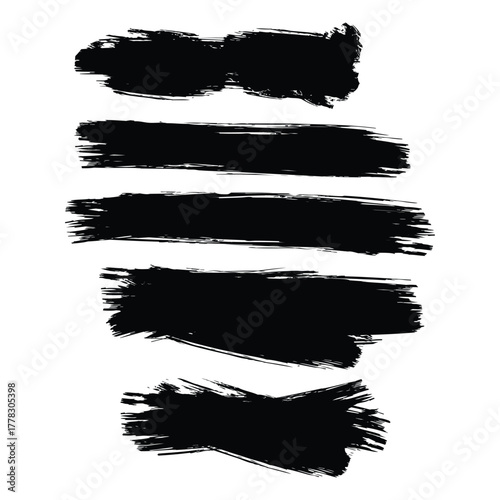 Vector grunge black paint brush strokes and watercolor splashes set design element border