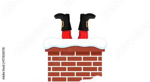Santa Claus Stuck in Chimney Vector Illustration