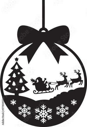 A magical Christmas illustration featuring Santa Claus on his sleigh flying across the moonlit sky, led by reindeer