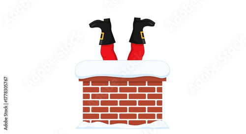 Santa's Boots Sticking Out of Brick Chimney