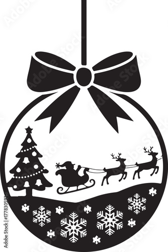 A magical Christmas illustration featuring Santa Claus on his sleigh flying across the moonlit sky, led by reindeer