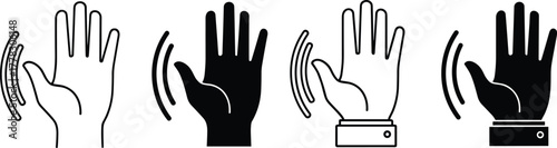 Waving hand gesture outline, silhouette icon with motion lines, greeting symbol, friendly communication sign, vector illustration for business, social, user interface design