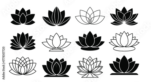 Collection of lotus flower vector designs for branding and decoration editable