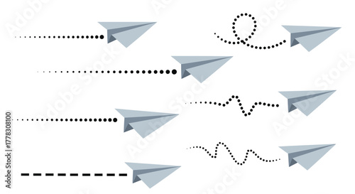 Paper airplane vector illustration with different paths and designs editable