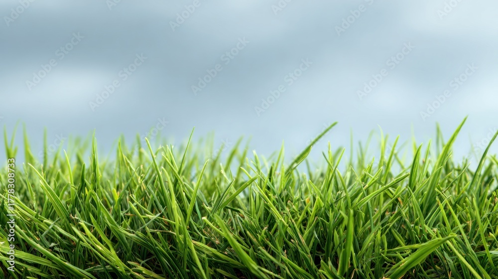 Fototapeta premium Green grass against a cloudy sky.