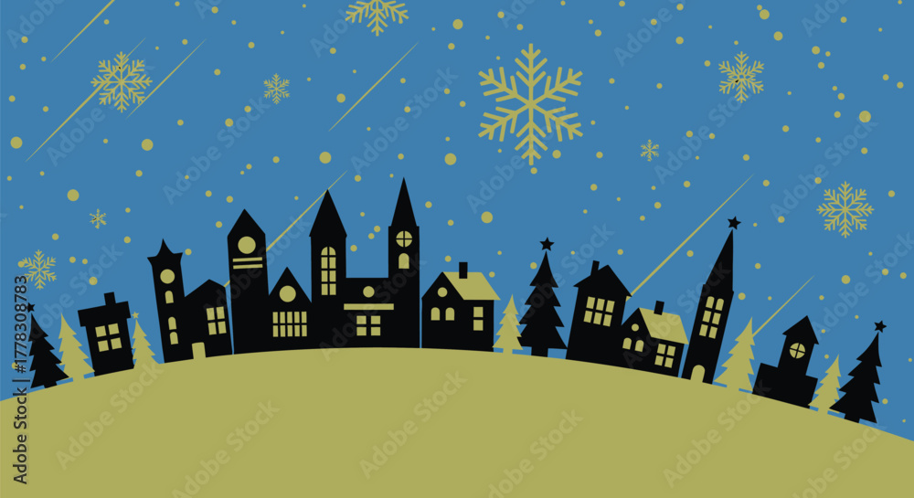 Fototapeta premium Winter wonderland christmas village scene vector illustration art editable