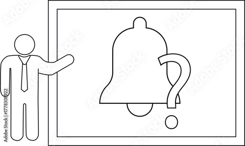 A person presents a board showing a bell icon overlapping a question mark symbolizing uncertainty or an alert