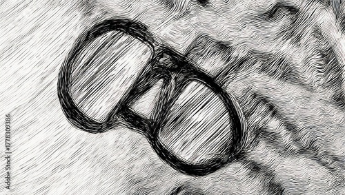 Sketch of eyeglasses on a textured background.