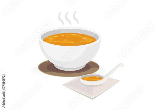 Hot vegetable soup. Bowls with soup isolated on white background stock illustration