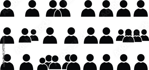 “Silhouette people icons, group of individuals, social community symbols, demographic representation, teamwork concept, population statistics, vector illustration, human figures, society design”