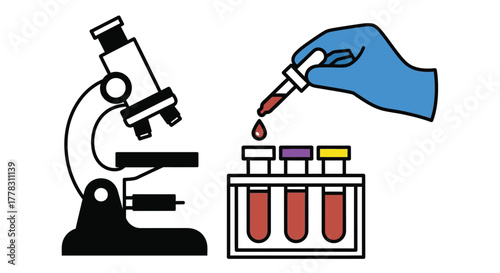 Microscope blood test analysis lab research science illustration editable