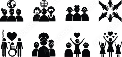 Community diversity inclusion icons, global unity teamwork collaboration, people 