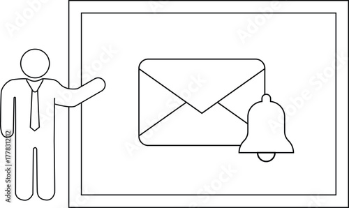 Presenter gestures to a display of an envelope icon with a bell notification symbol