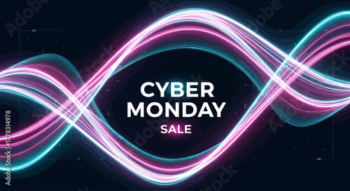 Cyber Monday Pink Cyan Glowing Wave Background