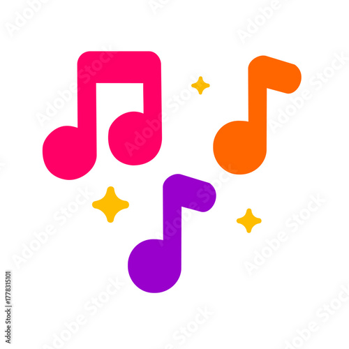 Colorful Music Note Icon with Star, Music and Party Vector Illustration
