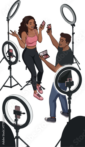 Creative Duo Films Makeup Tutorial with Ring Lights Isolated White